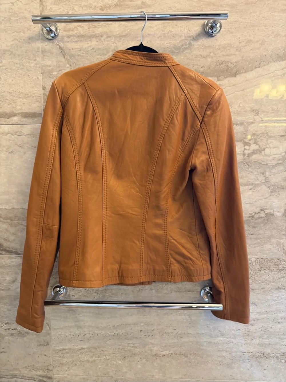 Michael Kors Cognac Leather Zip-Up Jacket